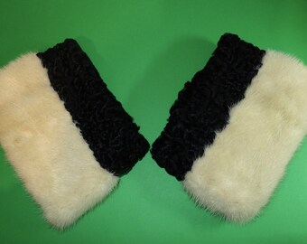 Elegant hand made two-tone fur coat cuffs, in excellent condition