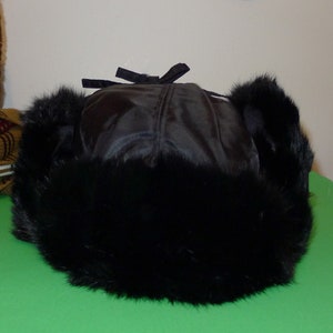 Warm Simons&#39; black rabbit fur trooper/ushanka style hat Small