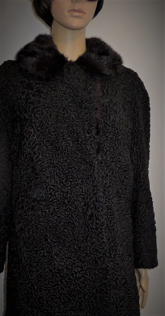 Beautiful vintage black Persian lamb coat with bl… - image 8