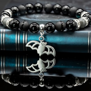 Bat and Onyx Bead Bracelet