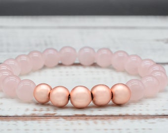 Rose Quartz and Rose Gold Bracelet