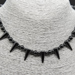 Onyx Spiked Choker with 925 silver fittings