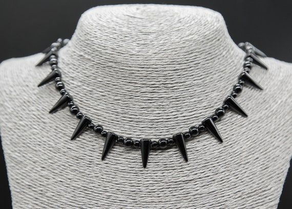 ★PEARLY MORE★ Black Chain Point Choker Necklace black-tourmaline-choker-