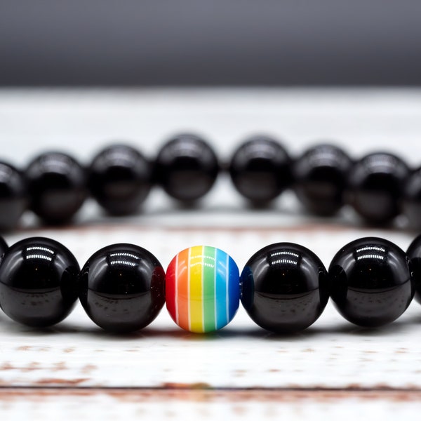 LGBT PRIDE Rainbow and Onyx Bracelet