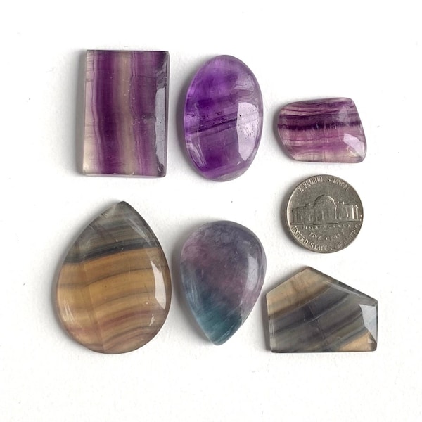 1 x Fluorite Cabochon - Jewelers Supplies - Natural Fluorite - Wire Wrap Pendant - Gemstone Destash