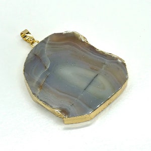 Gold Electroplated Natural Agate Slice Pendant - Gold Necklace - Agate Slice Pendant - Gemstone Pendant - DIY Gold Gemstone Pendant
