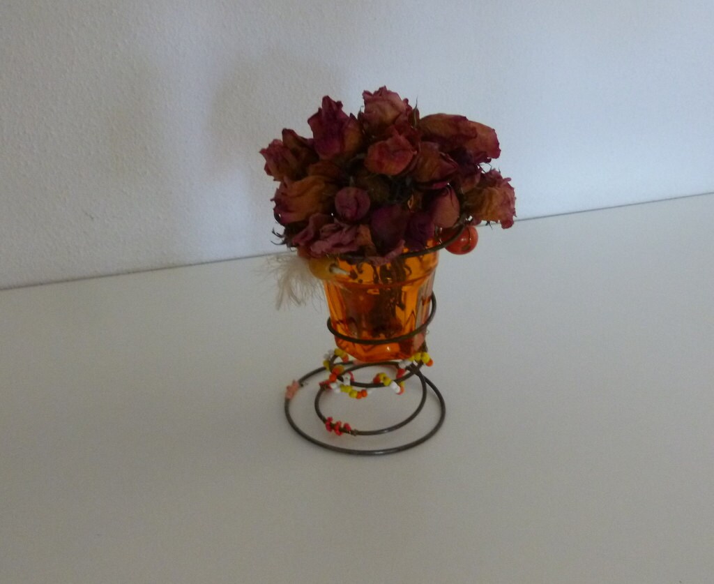 Vase Pour Fleurs Fraîches ou Séchéees Bougeoirs, Objet Décoratif, Mélange de Fer et Verre, Florafcre