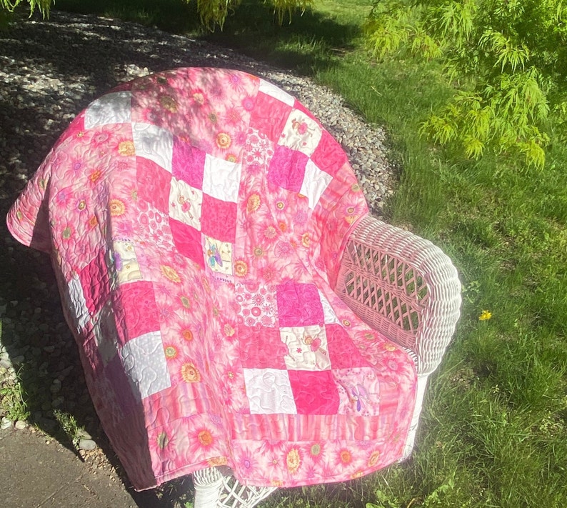 Pink Flower Baby Blanket/quilt Etsy