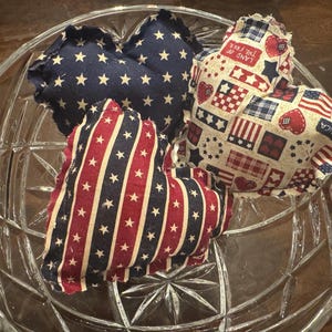 Farmhouse Style Americana Stuffed Fabric Heart , Tiered Tray Decor, Bowl or Basket Filler,