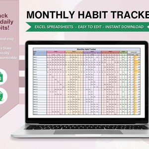 Habit tracker Spreadsheet, 30 day habit tracker excel, wellness, to do list, fun excel habit tracker, monthly habit tracker 31 days habits
