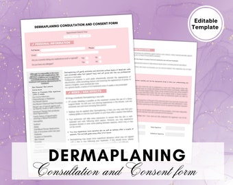 Formulario de consentimiento para consulta de dermaplaning/Formularios de cuidado de la piel profesional para esteticistas y servicios de belleza