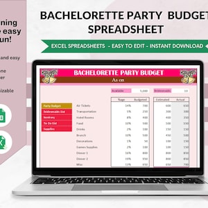 Bachelorette party planning spreadsheet, Maid of honor, digital wedding planner and checklist, google sheet bridal shower, bridesmaid duties