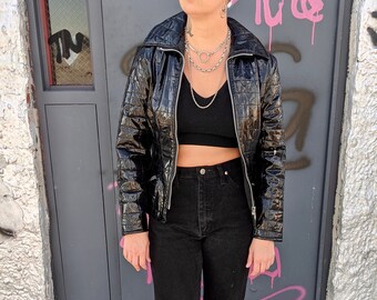 black vinyl crop jacket