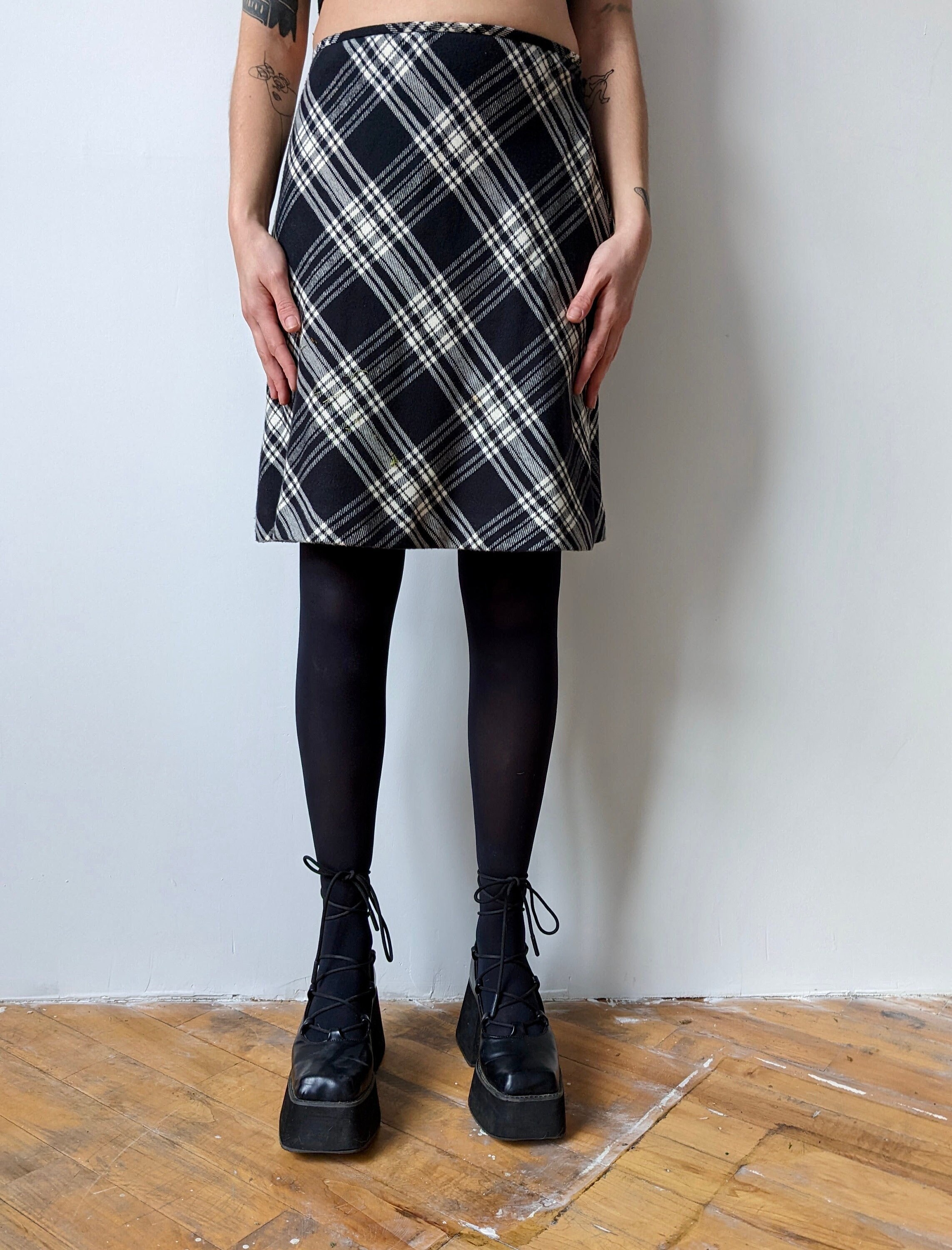 Black and white plaid midi skirt cheap