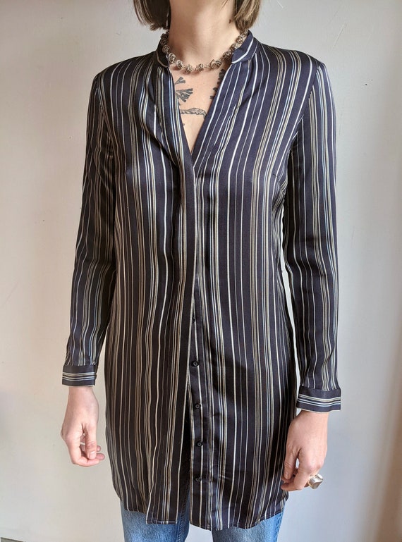 Navy Striped Button-Up Tunic