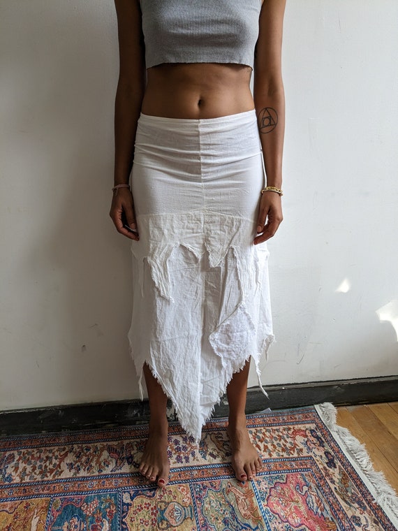 High Waisted White Layered Frayed  Skirt - image 2