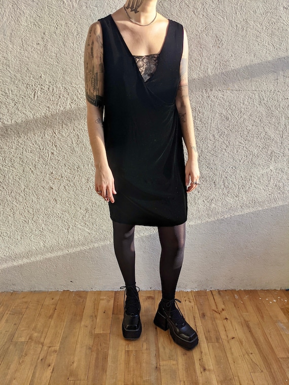 DVF Black Velvet Lace Dress - image 1