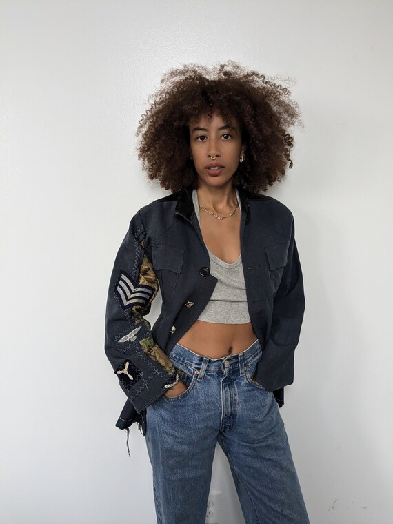Denim & Leather Patchwork Blazer Jacket - image 4