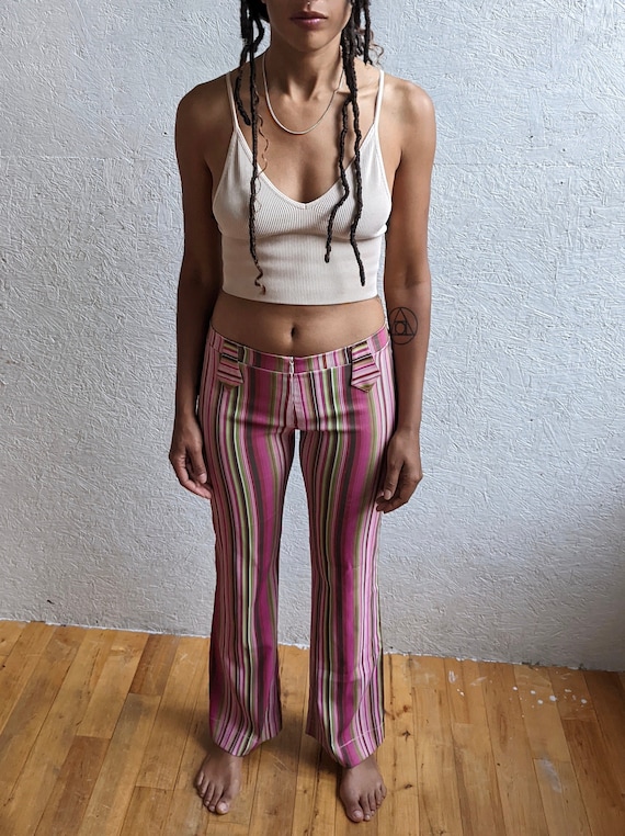 Y2K Pink Striped Flared Trousers