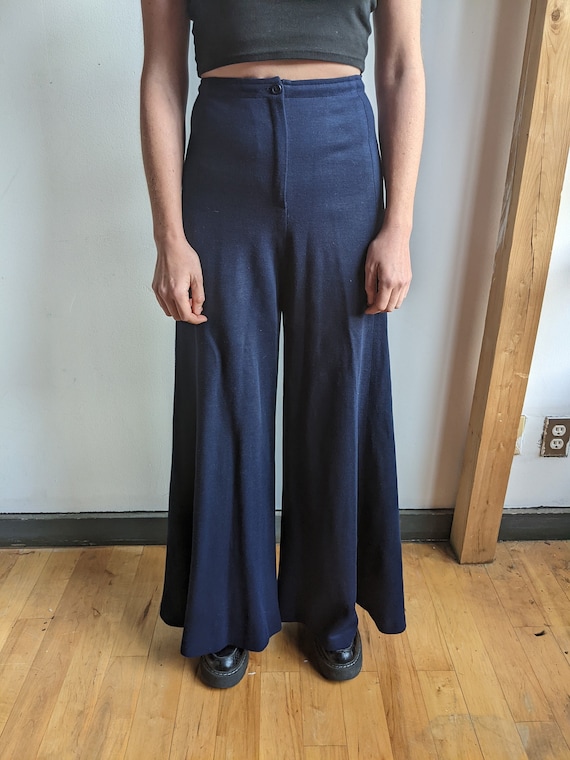 Vintage 70's Navy Wool Wide-Leg Flared Pants