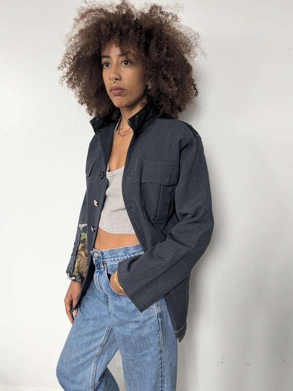 Denim & Leather Patchwork Blazer Jacket - image 7