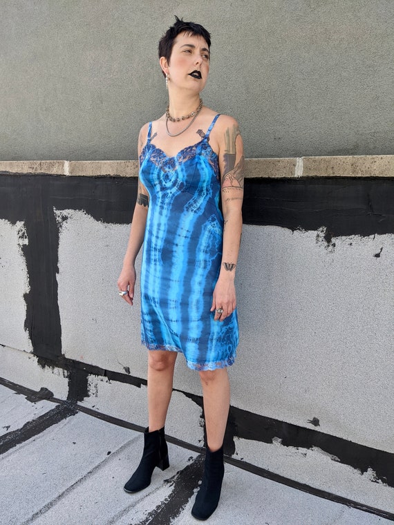 Blue Tie-dye Slip Dress - image 2