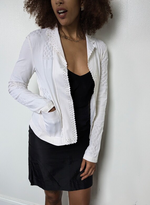 White Textured Patchwork Blazer - image 6