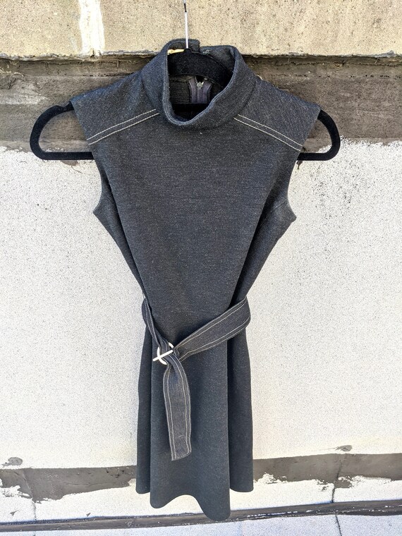 Vintage Wool Mock Neck Belted Dress - image 2