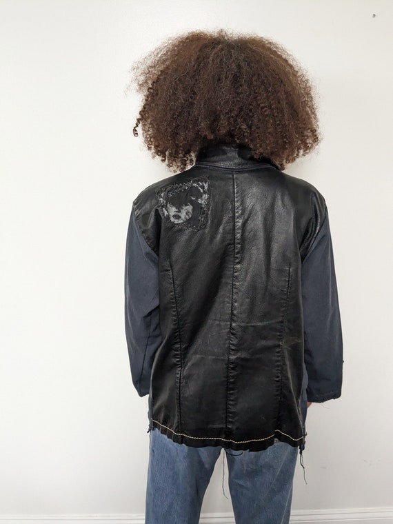 Denim & Leather Patchwork Blazer Jacket - image 8