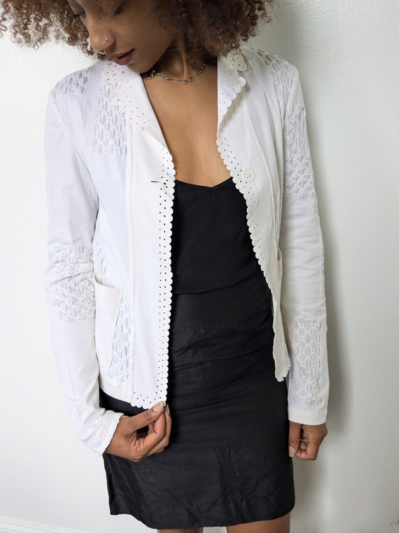 White Textured Patchwork Blazer - image 5