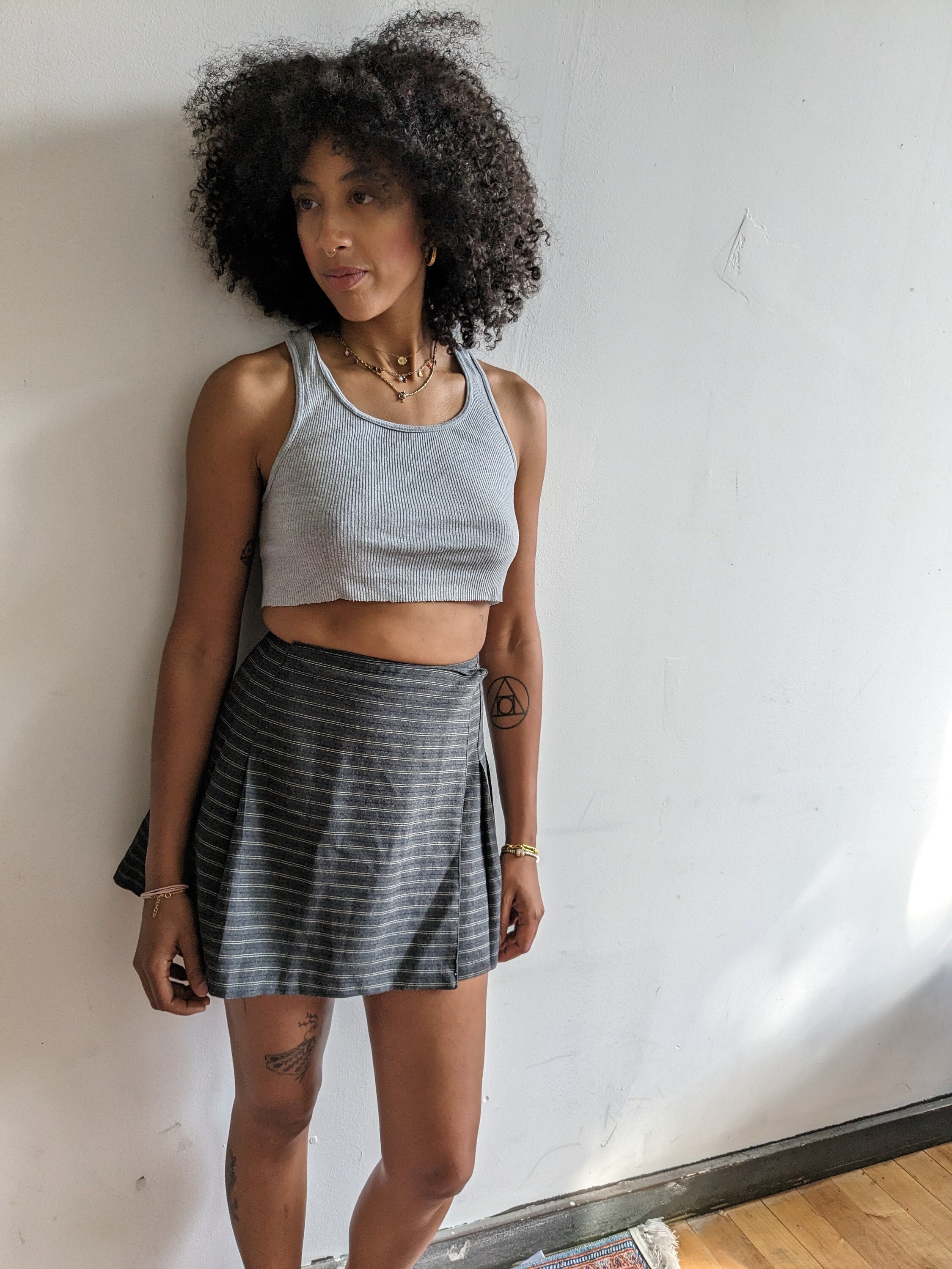 Gray Striped Pleated High Waisted Wrap Skater Mini Skirt - Etsy