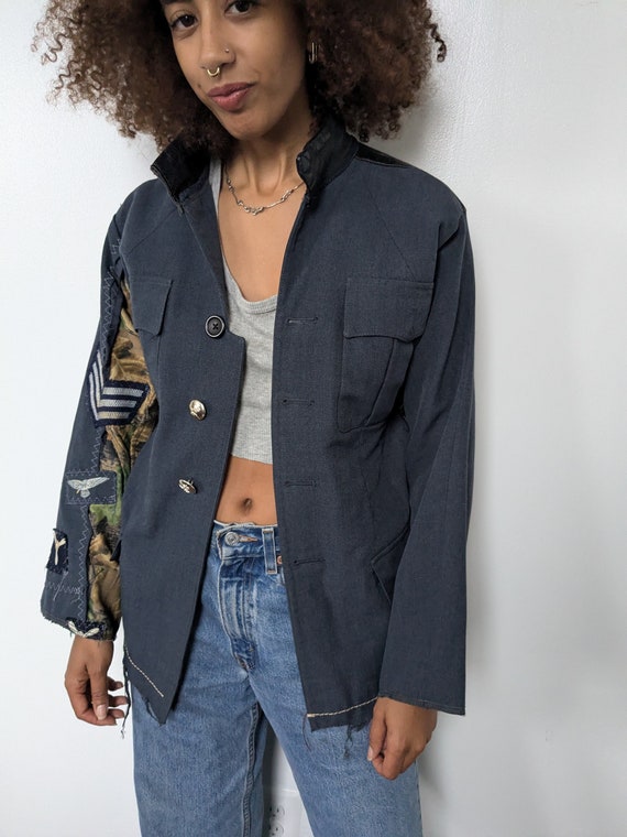 Denim & Leather Patchwork Blazer Jacket - image 1