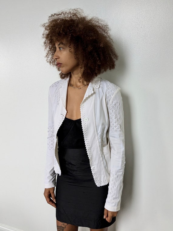 White Textured Patchwork Blazer - image 2