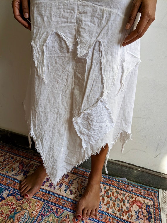 High Waisted White Layered Frayed  Skirt - image 6