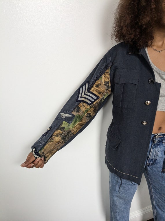 Denim & Leather Patchwork Blazer Jacket - image 3