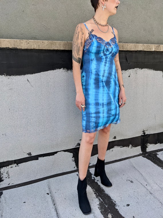 Blue Tie-dye Slip Dress - image 4