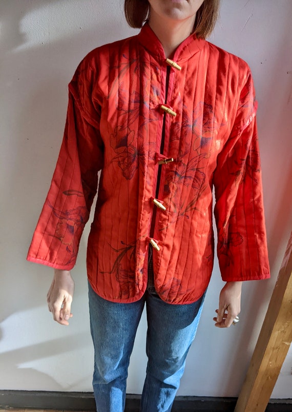 Vintage 60’s Red Floral Quilted Jacket with Toggl… - image 6