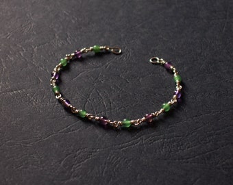 Bracelet Argent 925 et pierres semi précieuses violettes et vertes: Améthyste Aventurine/ Wire wrapping pierre fin / Cadeau unique fait main