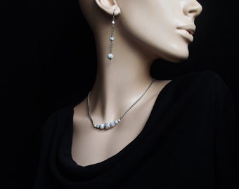 Howlite adornment and unique surgical steel chains, Handmade/ Neck Ras collar and white stone buckles/ Elegant jewels adornment