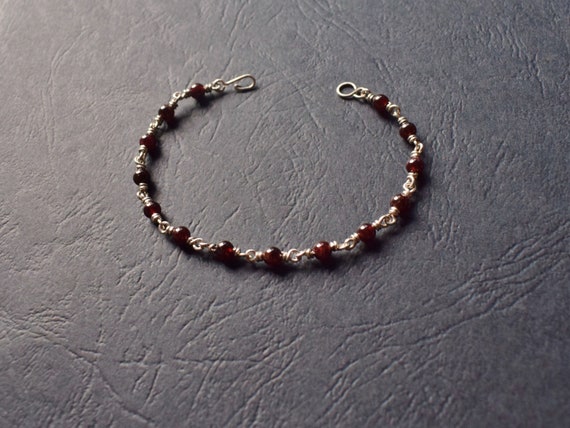 Bracelet Argent 925 et pierres semi précieuses de Grenat/ Bracelet maille wire wrapping pierres naturelles/ Cadeau unique fait main france