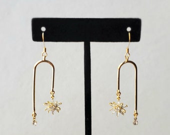 Gold Crystal Celestial Starburst Drop Earrings