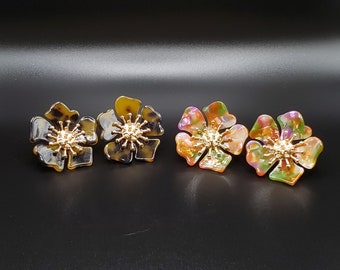 Acrylic Acetate Resin Flower Earrings, Tortoise Shell Resin, Multicolor Resin
