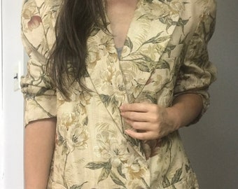 Vintage Floral Linen Blazer Liz Claiborne Medium