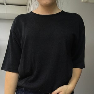 Vintage Bloomingdales Black Knit Short Sleeve Top Size Large