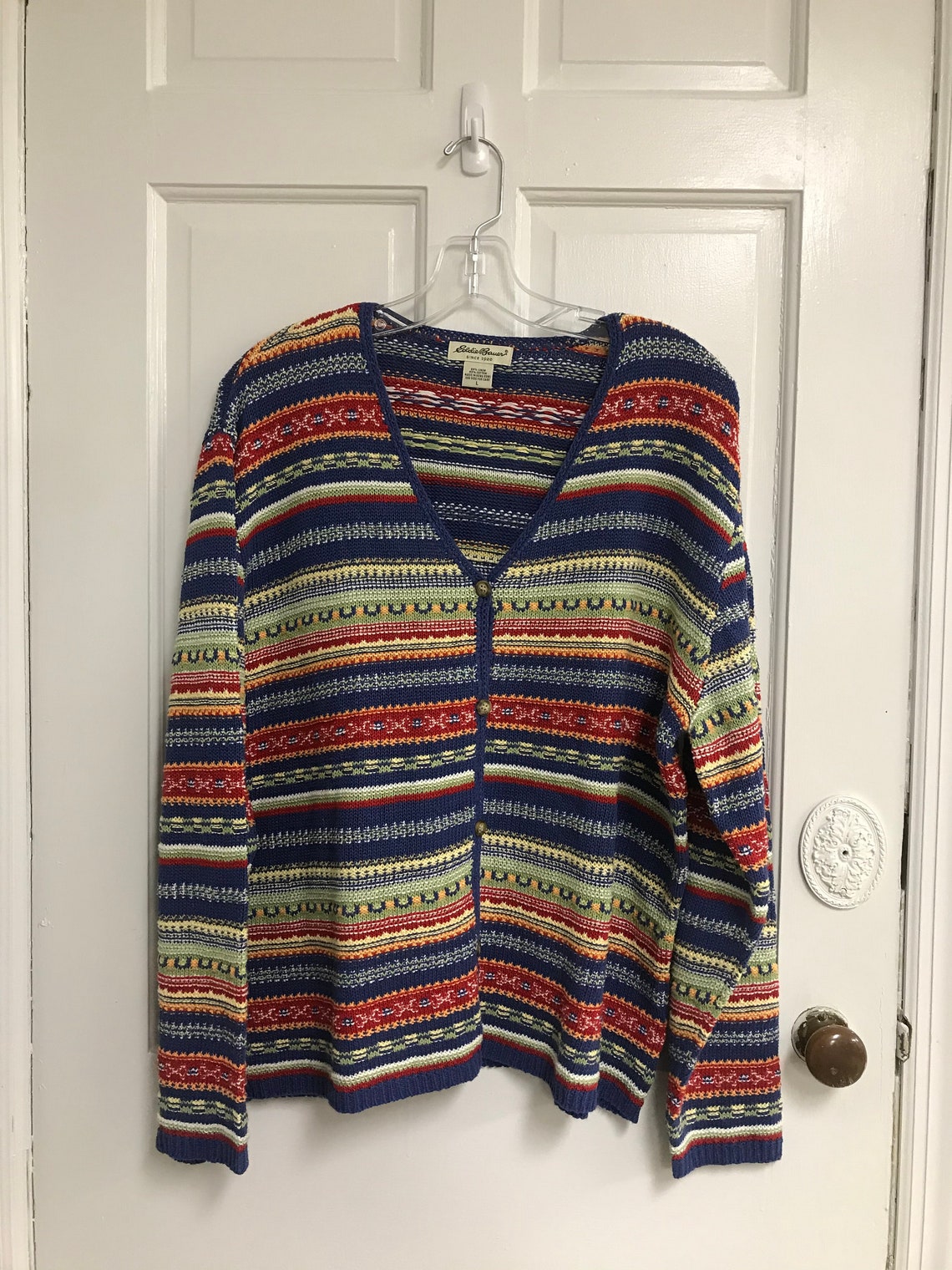 Vintage Eddie Bauer Button Down Knit Sweater Colorful Striped | Etsy