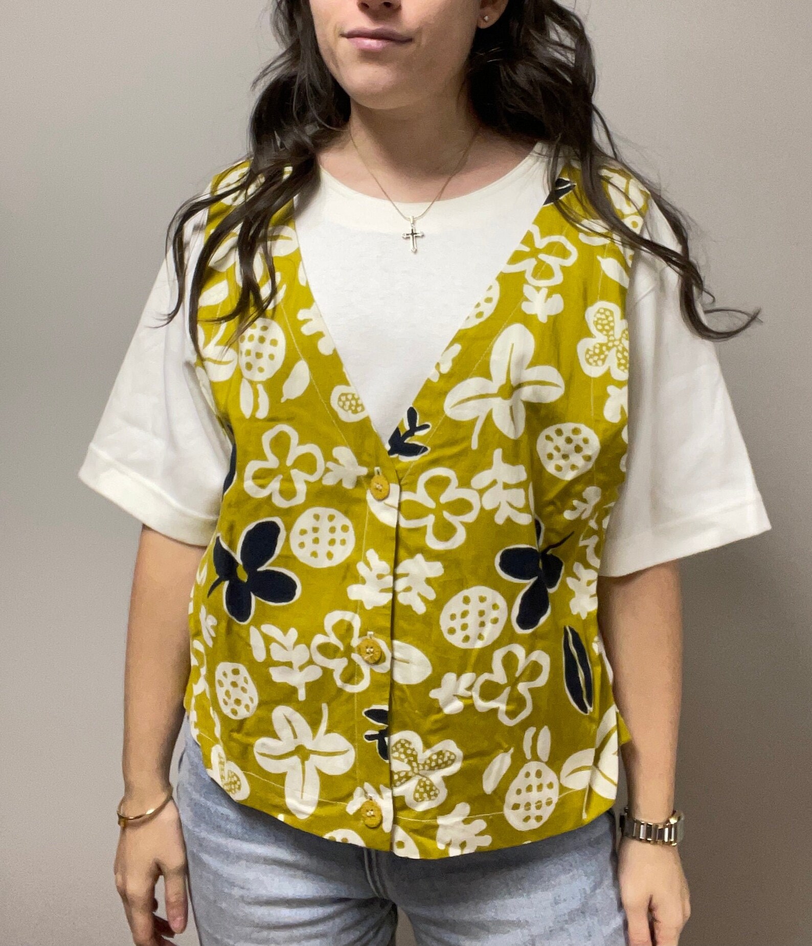 Vintage Green Floral Top Vest Attached T Shirt White Tee Etsy