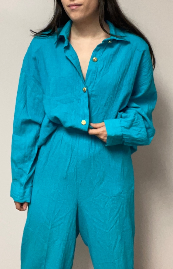 Vintage Teal Set Button Down Pants Vintage Set Gol