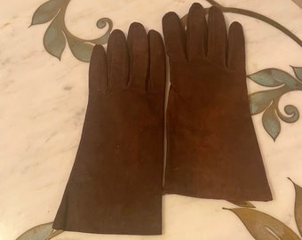 Vintage 1960s Leather Gloves Brown Leather Suede Gloves 100% Leather Winter Gloves Made in Italy