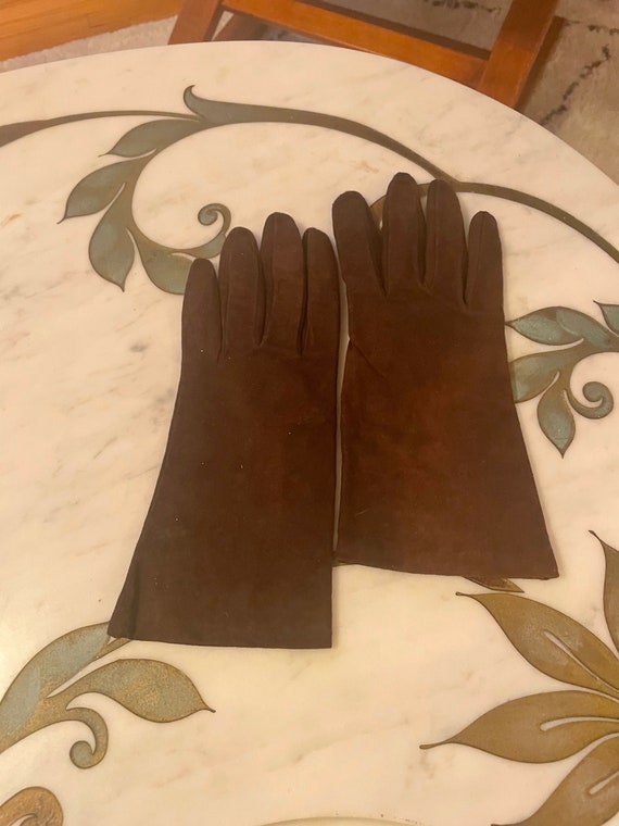 Vintage 1960s Leather Gloves Brown Leather Suede G