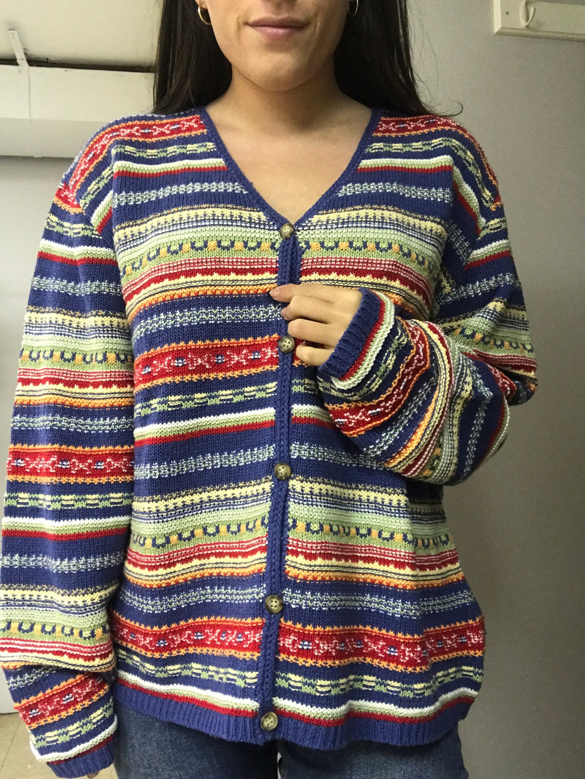 Vintage Eddie Bauer Button Down Knit Sweater Colorful Striped Etsy